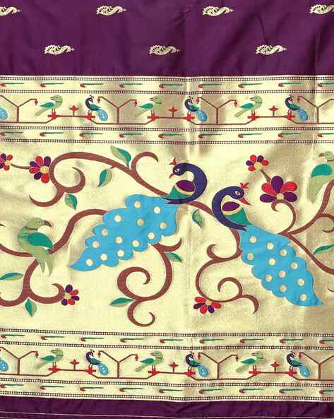 Red and Blue Paithani Silk Handloom Saree with Border and Body Buta De –  Uppada