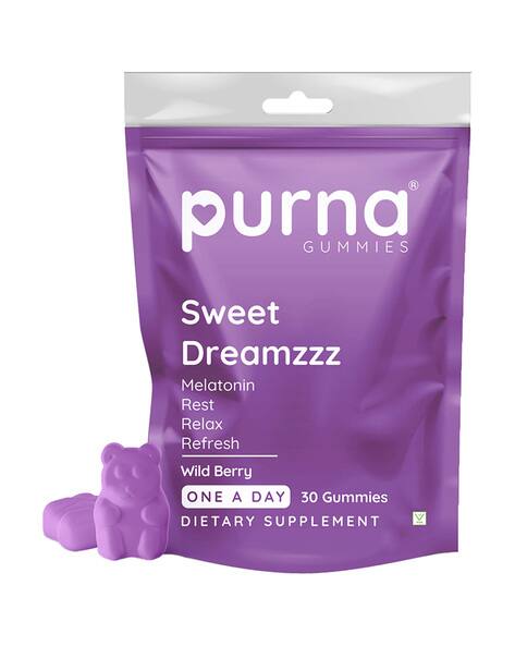 Purna Gummies Melatonin Gummies for Sleep Well & Reduced Stress - Wild Berry Flavour
