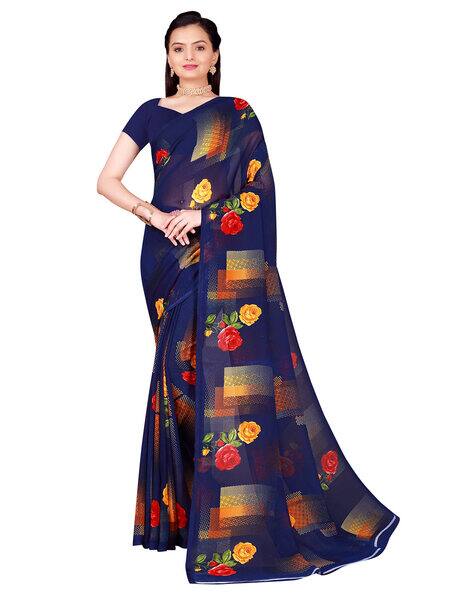Fashionfricks Women Floral Print Georgette Saree (Multi)