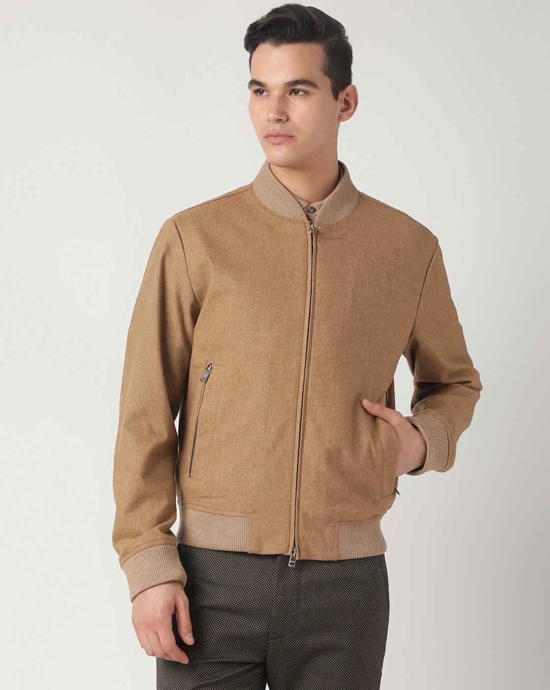 shéller ZIP boa bomber jacket/BROWN / F Men Brown Bomber Faux