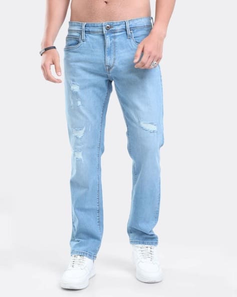 Men Heavily-Distressed Baggy Jeans