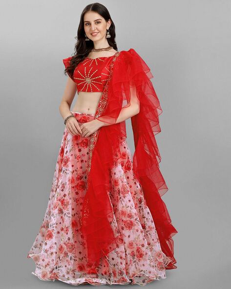 Womens Lehenga Choli & Dupatta ethnic Jacquard dress Free-Size  Semi-Stitched V-2 | eBay