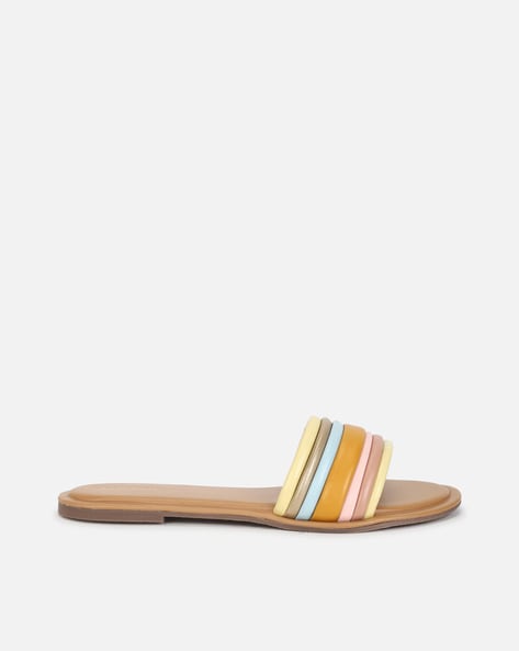 Rainbow striped open toe flat outlet slipper