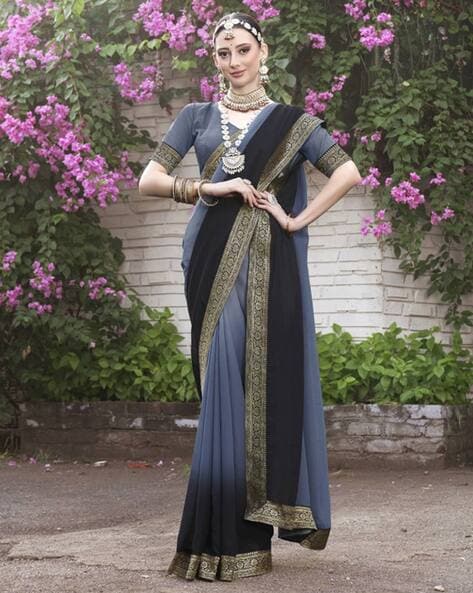Beautiful Grey & Pink Soft Litchi Silk With Grand Pallu Saree And Jaquard  Contrast Designer Blouse For Women-VT1161104H - RJ Fashion