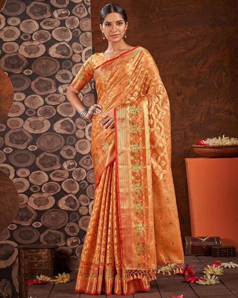 Best Orange Color Pure Heavy Organza Silk Saree In Blouse at Rs 1899 | Organza  Saree | ID: 24265568748