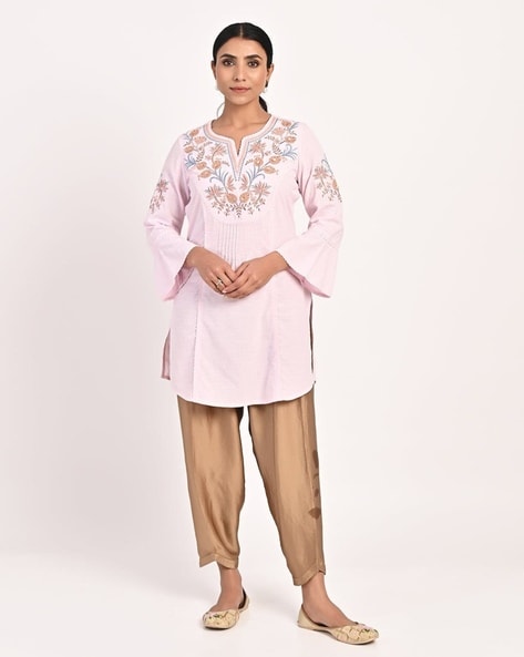 Ivory Floral Printed Button Down Kurti with Sequin Work-23SLK04123-12 –  Lakshita