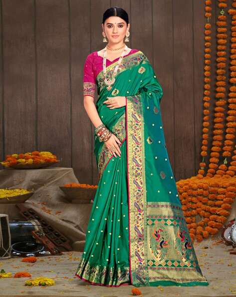 Buy Pure Kanjivaram Silk Emerald Green Bridal Saree Online For Bride –  Sunasa