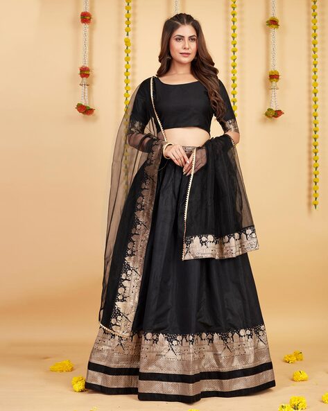 Stunning Black Lehenga with heavy borders.. | Designer lehenga choli,  Designer party wear dresses, Indian lehenga