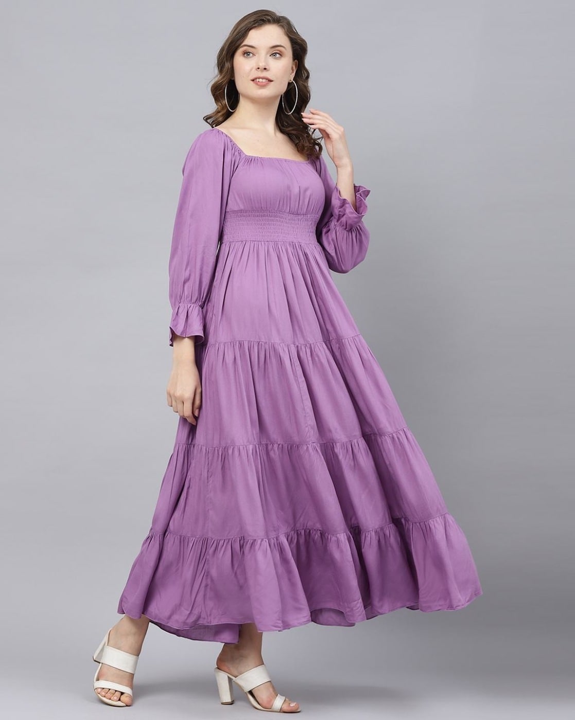 Lavender calf length Satin dress - Labelbyanuja