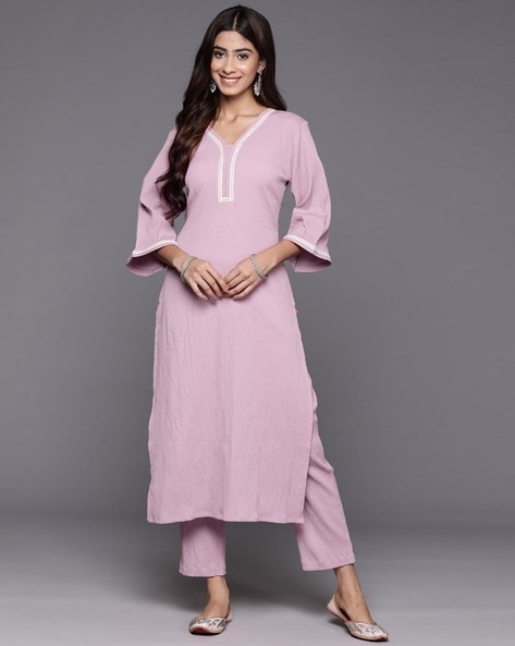 Women Embroidered Straight Kurta with Pants Price in India