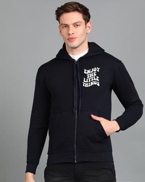 Men Regular Fit Typographic Print Hoodie