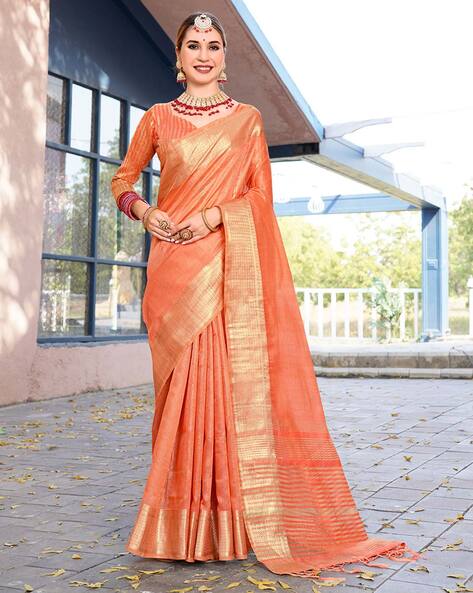 Embroidered Blouse With Orange Bandhej Saree