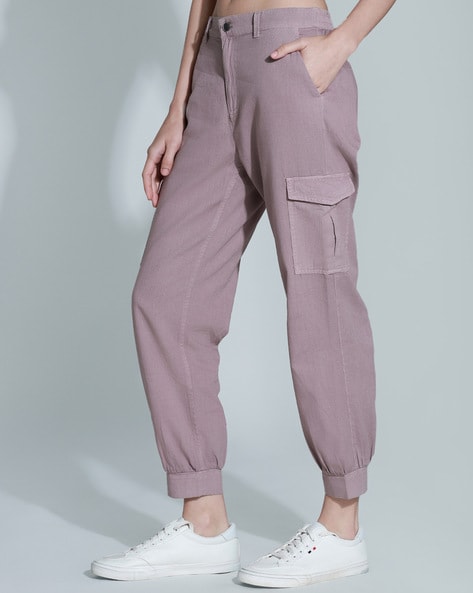 Girls Fashion High Waist Straight Casual Overalls Cargo Pants Purple  Trousers | eBay