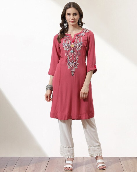 Buy Nayam By Lakshita Ethnic Motifs Embroidered Cotton Kurta - Kurtas for  Women 22412460 | Myntra