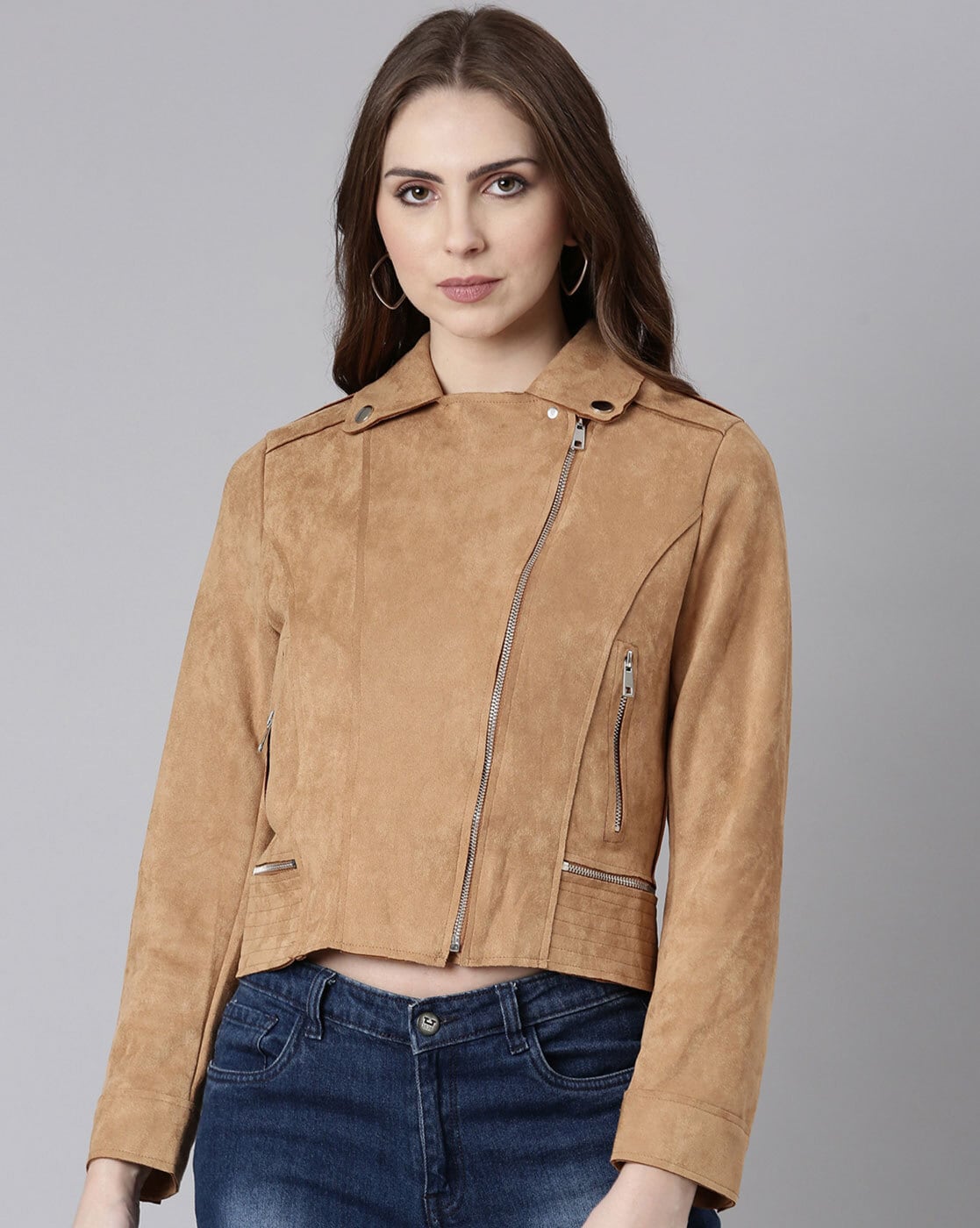 Rust suedette biker on sale jacket