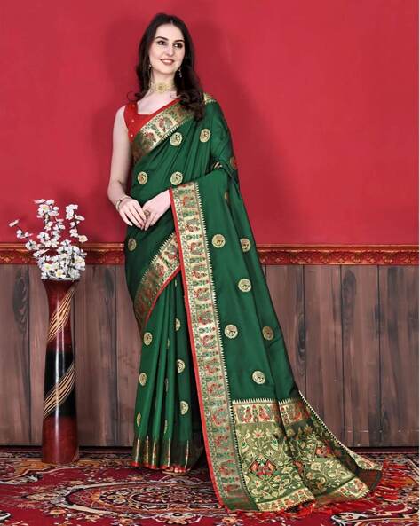 Green Banarasi Silk Saree In Woven Designs 4396SR06