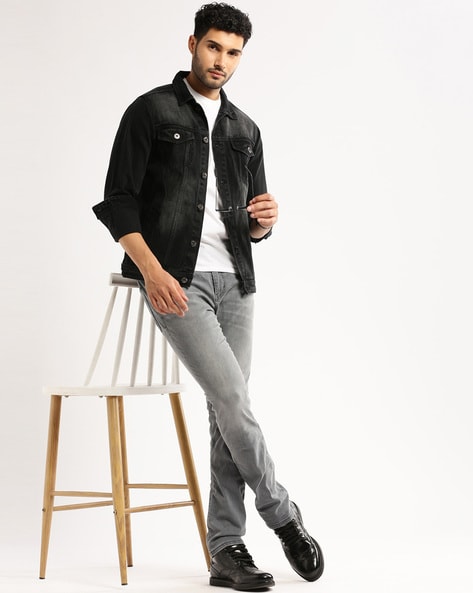 Men Slim Fit Denim Jacket with Flap Pockets