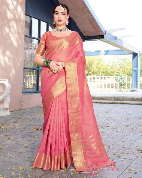 Oriental Pink Soft Tissue Organza Silk Saree – MySilkLove