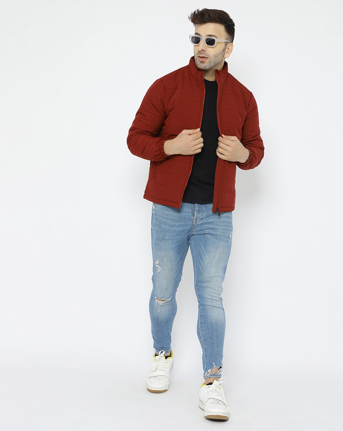 Buy online Maroon Solid Denim Jacket from Jackets for Men by Blue Saint for  ₹849 at 50% off | 2024 Limeroad.com