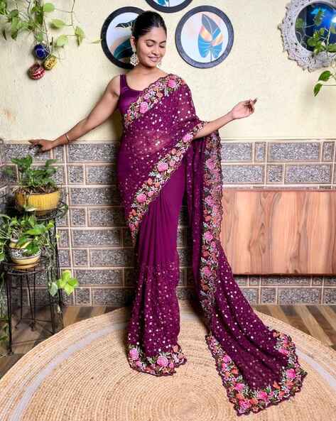 Berry Purple Woven Banarasi Satin Silk Saree – MySilkLove