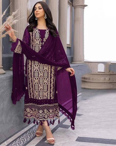 Women Embroidered Semi-stitched Straight Dress Material Price in India