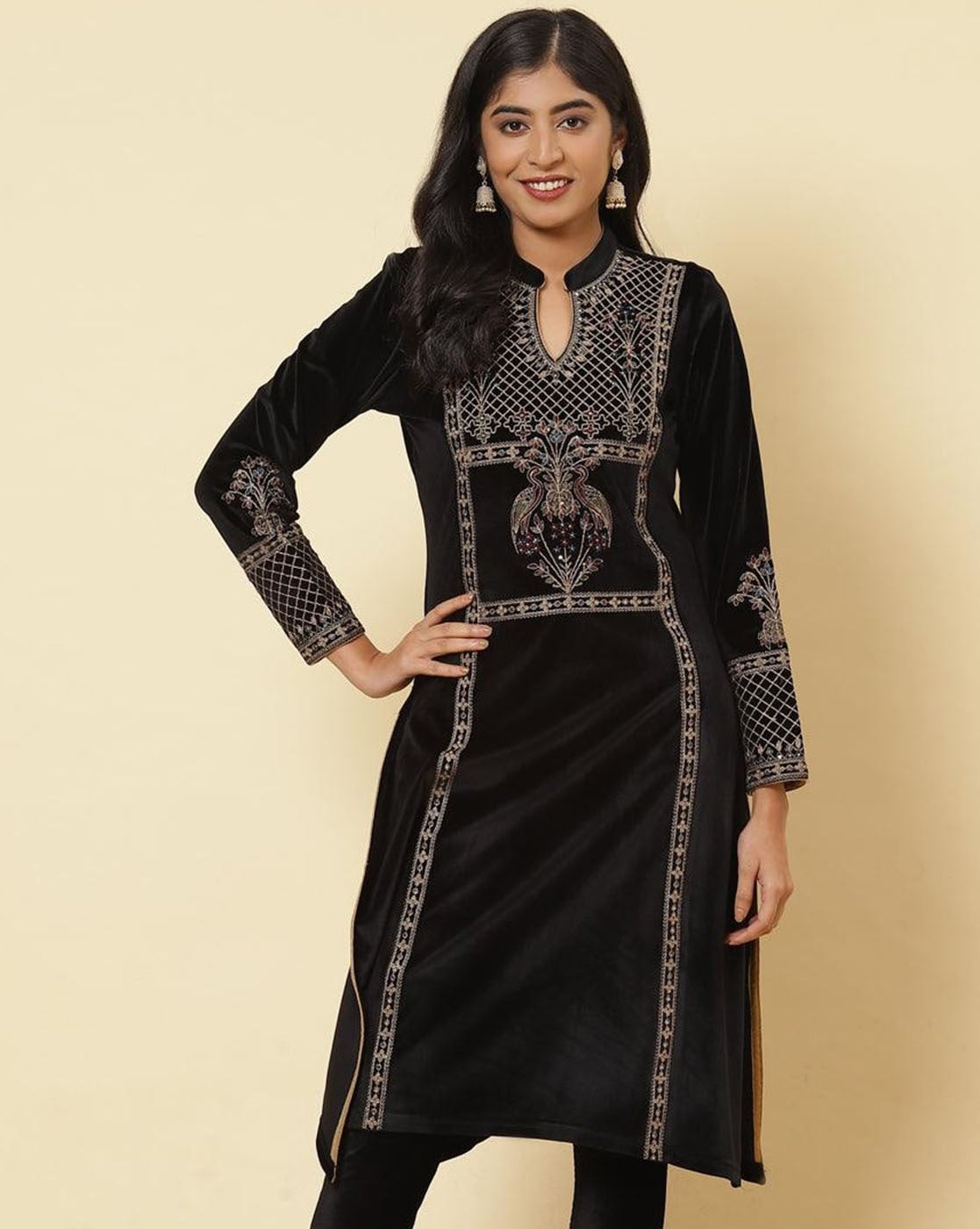 Black Embroidered Kurti - Kurtas & Kurtis - Ethnic - Lakshita | Embroidered  kurti, Kurti designs party wear, Bollywood fashion