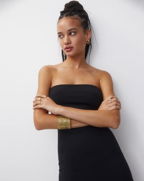 Buy STRAPLESS V-NECK RUCHED BANDEAU DRESS for Women Online in India