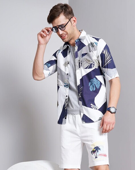 ALBERT KREUZ | Men's pajamas with short sleeves and short pants stretch  cotton, navy blue-gray