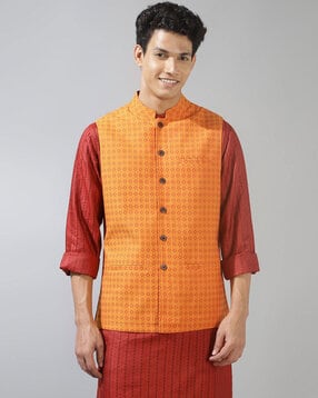 fabindia Printed Nehru Jacket with Welt Pockets-picture-38