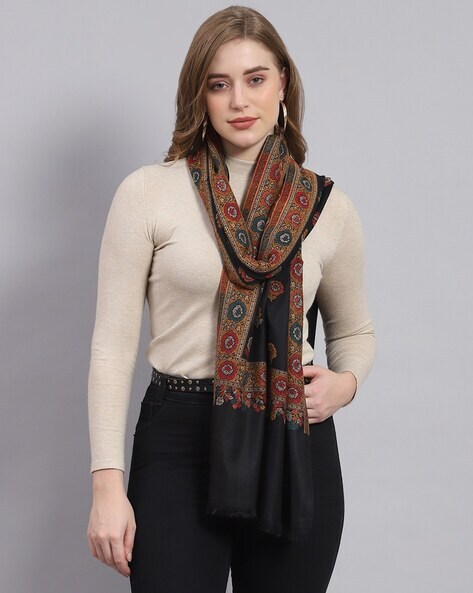 Women Floral Print Stole with Contrast Border Price in India