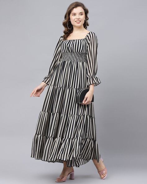 Womens Vertical Striped Dress Blue and White L - Walmart.com