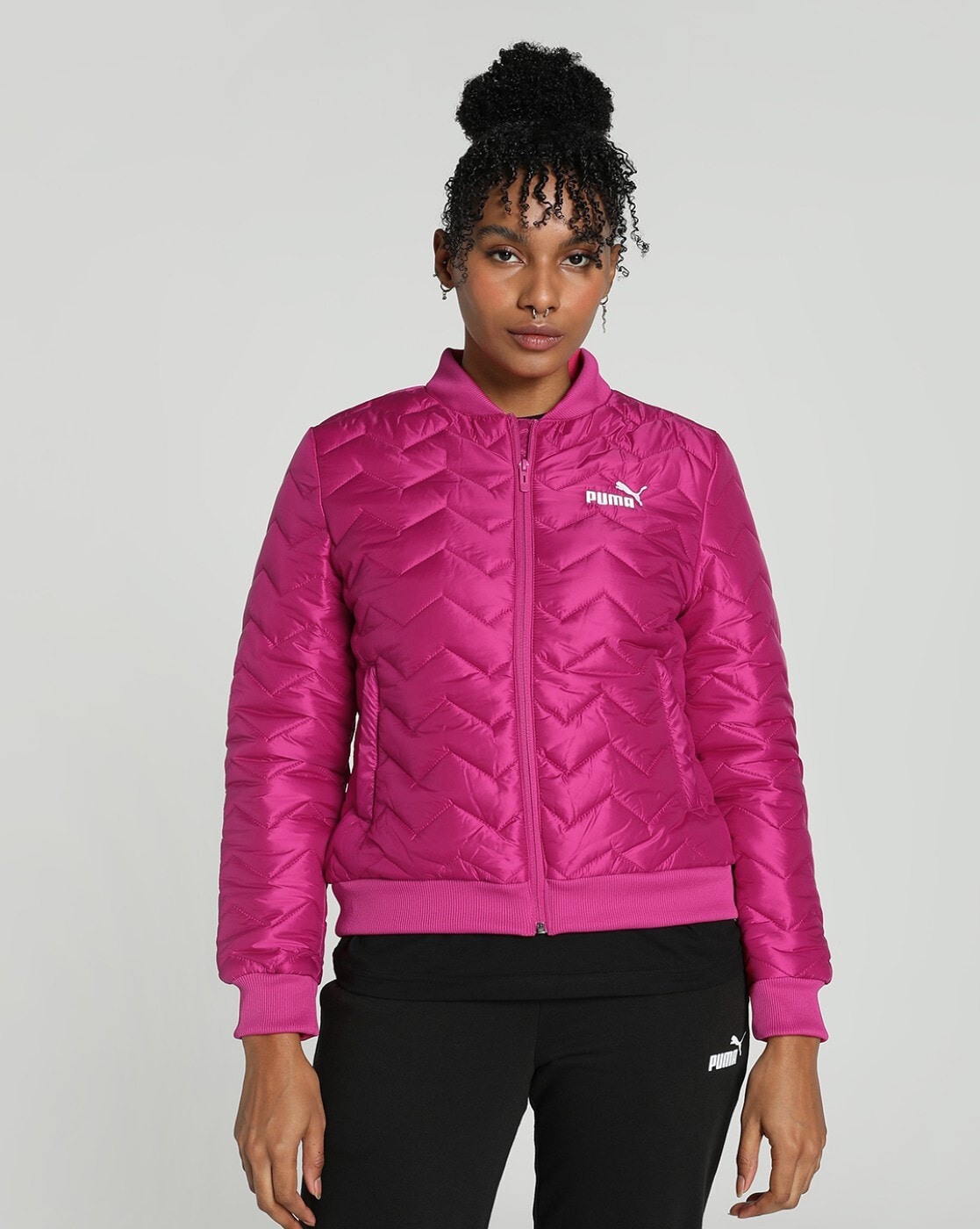 Puma Pink Black Puffer Hooded Jacket Girls Med (8-10) | eBay