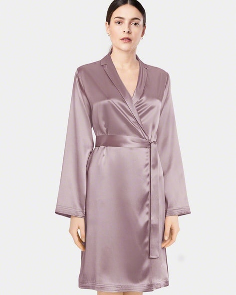 MYK 100% Mulberry Silk Luxury Shawl Collar Robe, Dressing Gown for Women,  Short Length Burgundy at Amazon Women's Clothing store