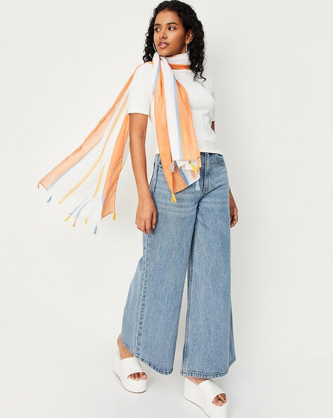 Women Striped Scarf with Tassels Price in India