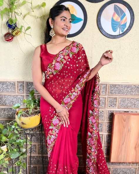 Buy Maroon Sarees for Women by GRIVA DESIGNER Online