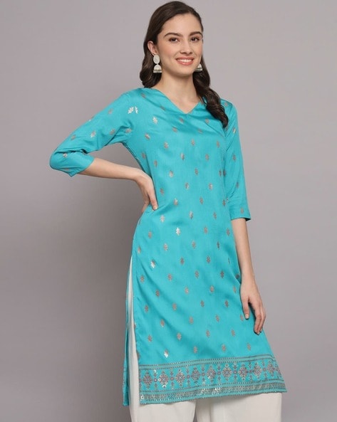 Sky Blue Color Georgette Kurti Online VIVVND21073 | Kurti designs, Indian  dresses, Party wear kurtis