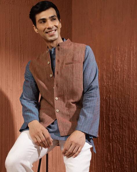 Buy Fabindia Cotton Chinese Collar Nehru Jacket Online