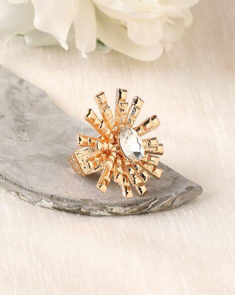 Sohi Women Gold-Plated Crystal Stud Flower Ring