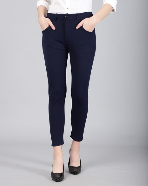 Buy VAN HEUSEN Navy Solid Regular Fit Polyester Women's Formal Pants |  Shoppers Stop