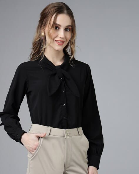 black tie up shirt