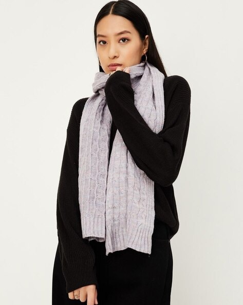 Women Cable Knit Muffler with Ribbed Hem Price in India