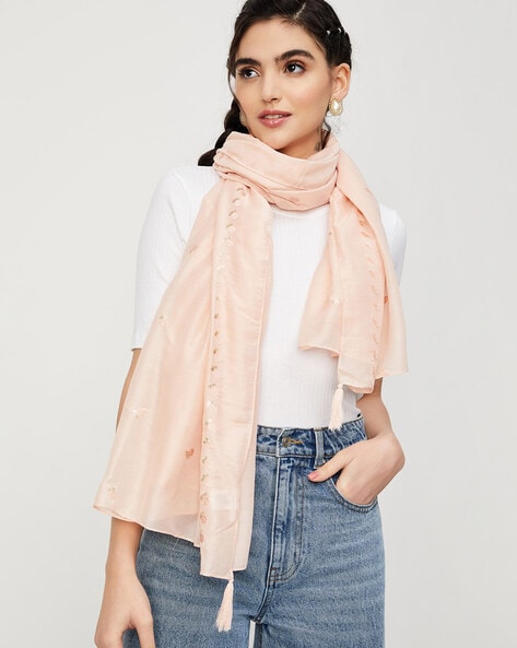 Women Embellished Scarf with Tassels Price in India