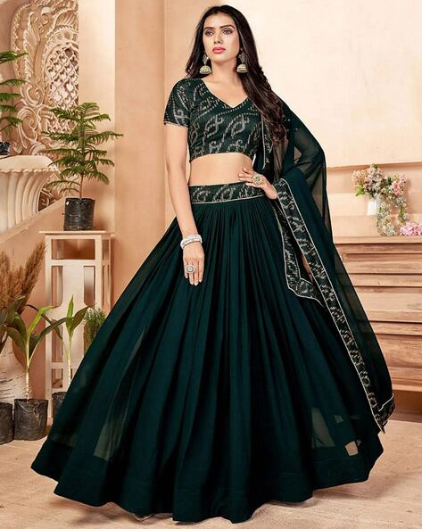 dark green silk embroidered lehenga choli 4161