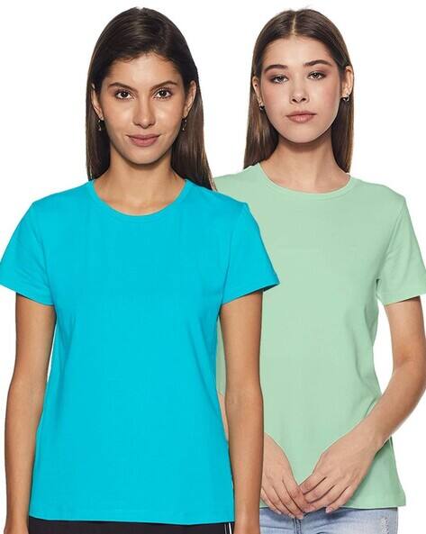 COLOR CAPITAL Pack of 2 Women Regular Fit Crew-Neck T-Shirts