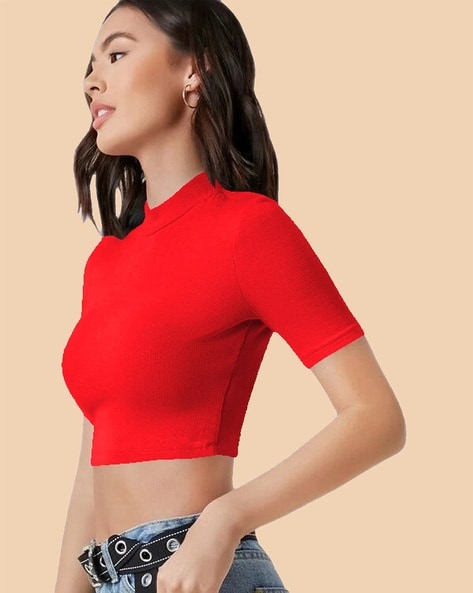 Red fitted clearance crop top