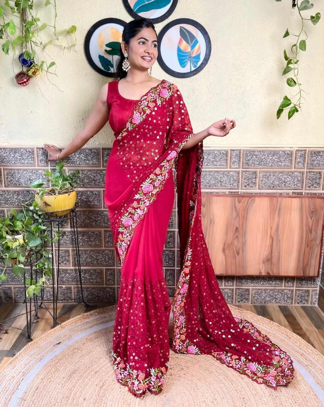 Buy Maroon Sarees for Women by GRIVA DESIGNER Online