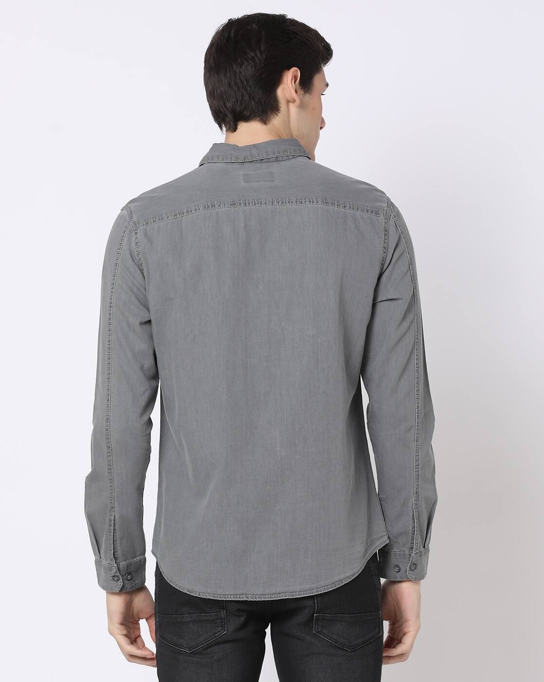 Buy DNMX Men Washed Slim Fit Shirt Online | Ajio.com