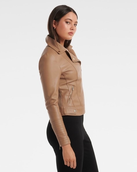 Sideway Zip Black Ladies Biker Jacket