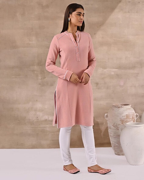 Kurti Pant Dupatta Set Kurta Suit for Women Girls Peach Color Rayon Fabric