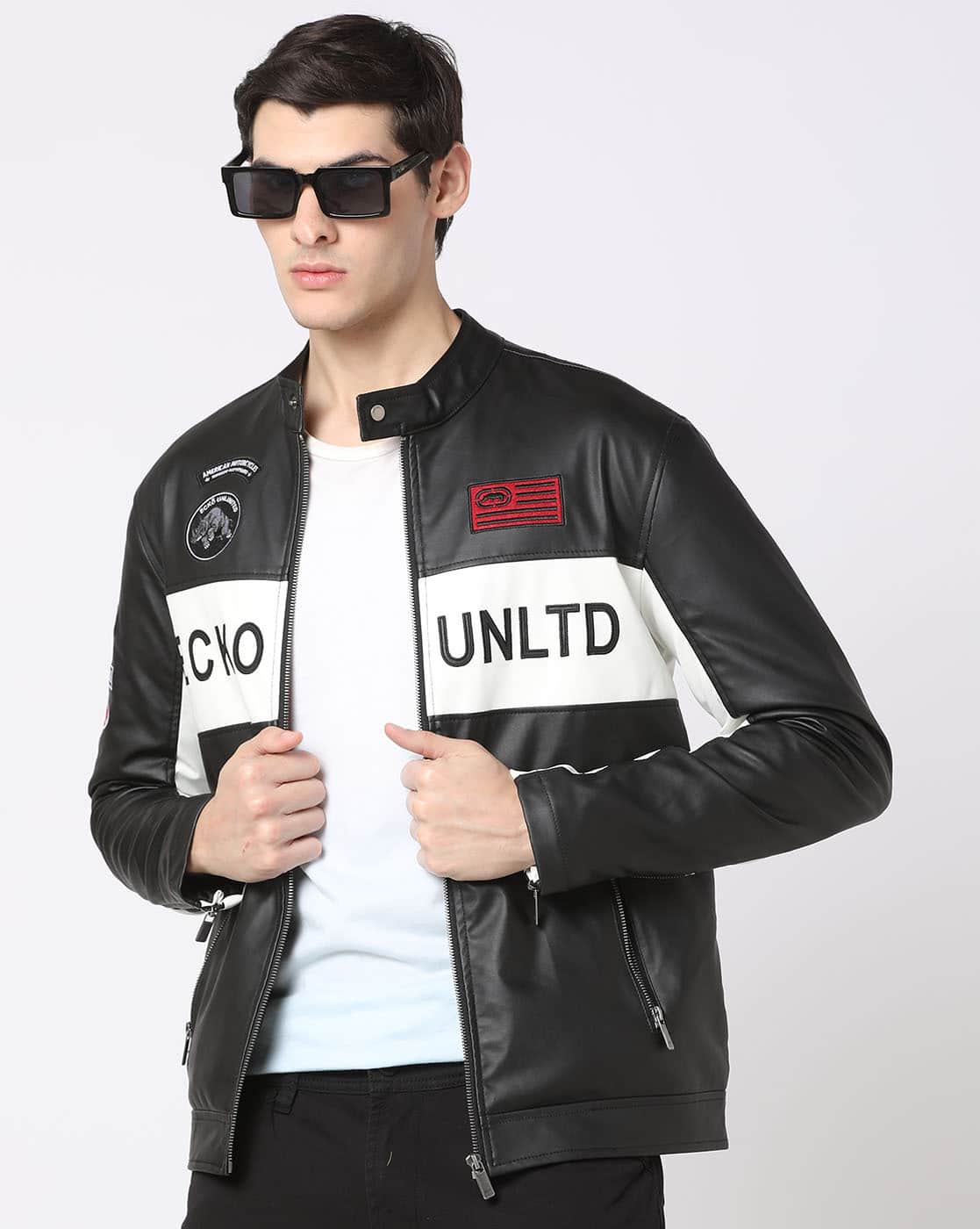 ECKO UNLTD 黒レザージャケット Buy ECKO UNLTD Men Logo Embroidered Slim Fit Online | Ajio.com